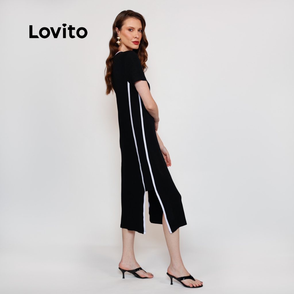 Lovito Vestido Feminino de Malha com Listra Lateral DRB19071937