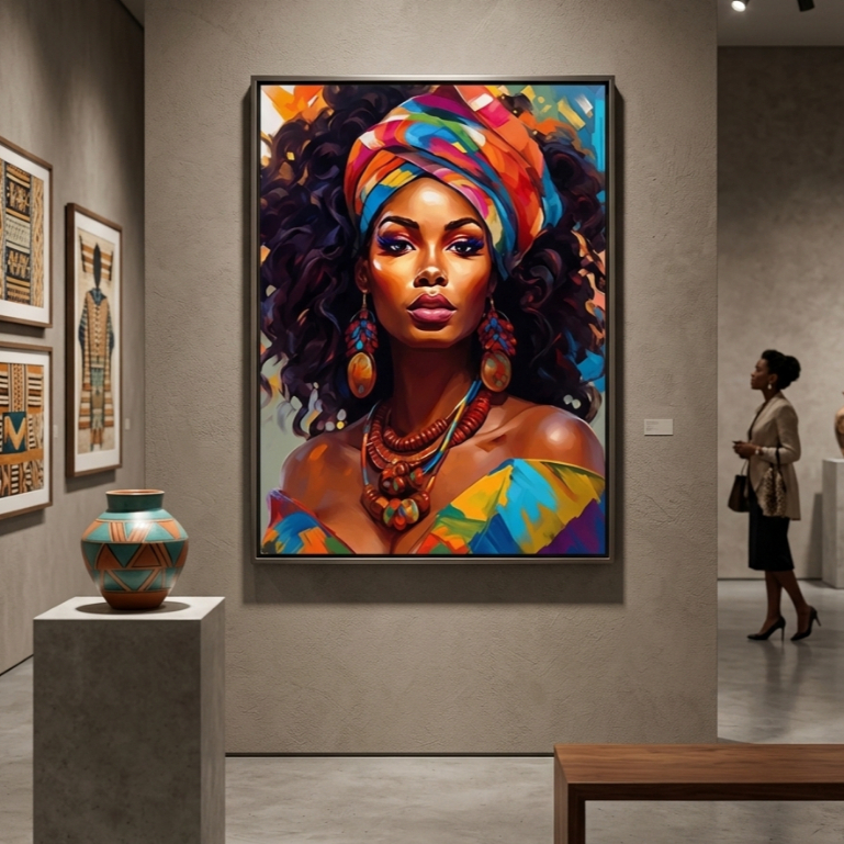 Quadro Decorativo Mulher Africana afro abstrato Moderno Colorido decoração casa sala quarto