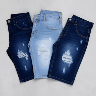 KIT 2 ou 3 Bermudas Jeans Masculinas Rasgadas Premium Shorts Jeans Alta Qualidade Conforto Casual Te