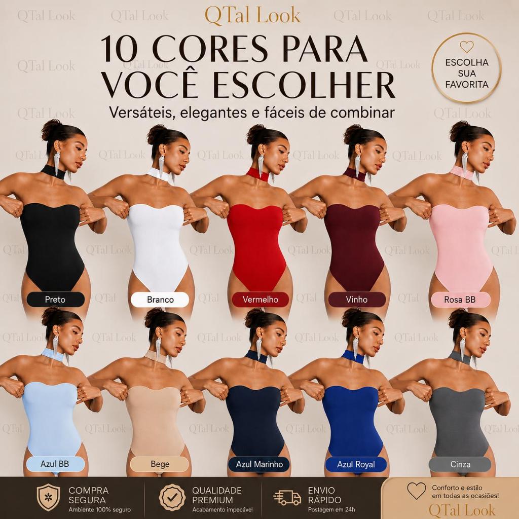 Body Feminino Tomara Que Caia com Bojo e Gola Pescoço - Estilo Gringa, Elegante para Festa e Eventos