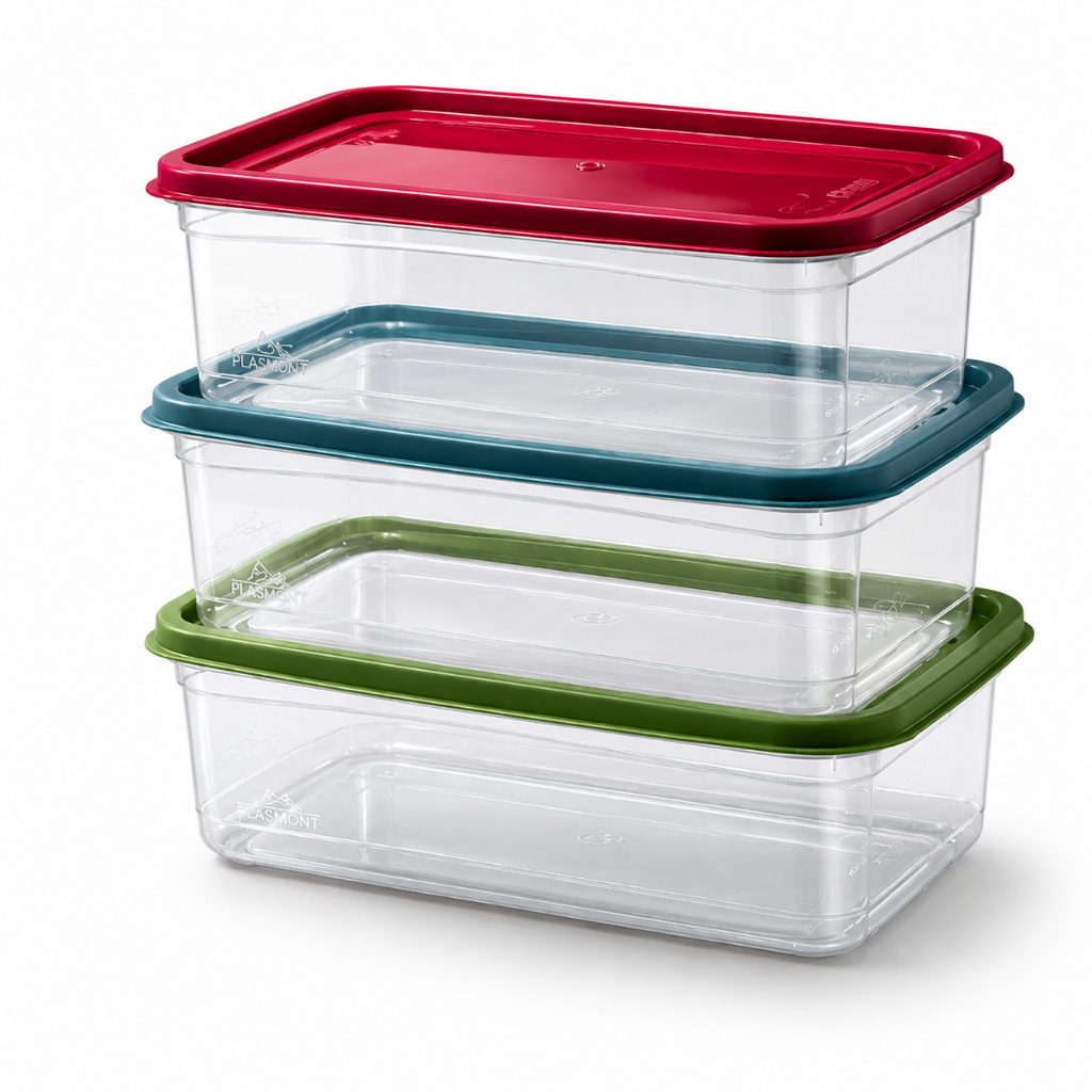 Kit Potes Plásticos 3 Litros Retangular Transparente Tampa Color Organizador Alimentos Geladeira Cozinha Mantimentos