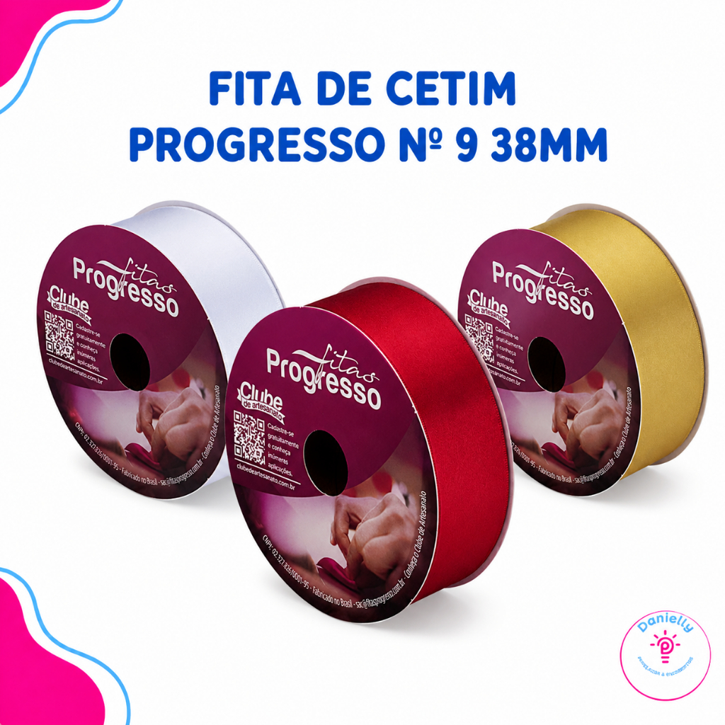 Fita de Cetim Progresso Nº 9 38mm Rolo 50m para Laços Artesanato e Decoração