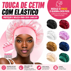 Touca/Gorro de Dormir de Cetim com Aba Faixa Larga Gigante Cabelo Anti Frizz Toca Head