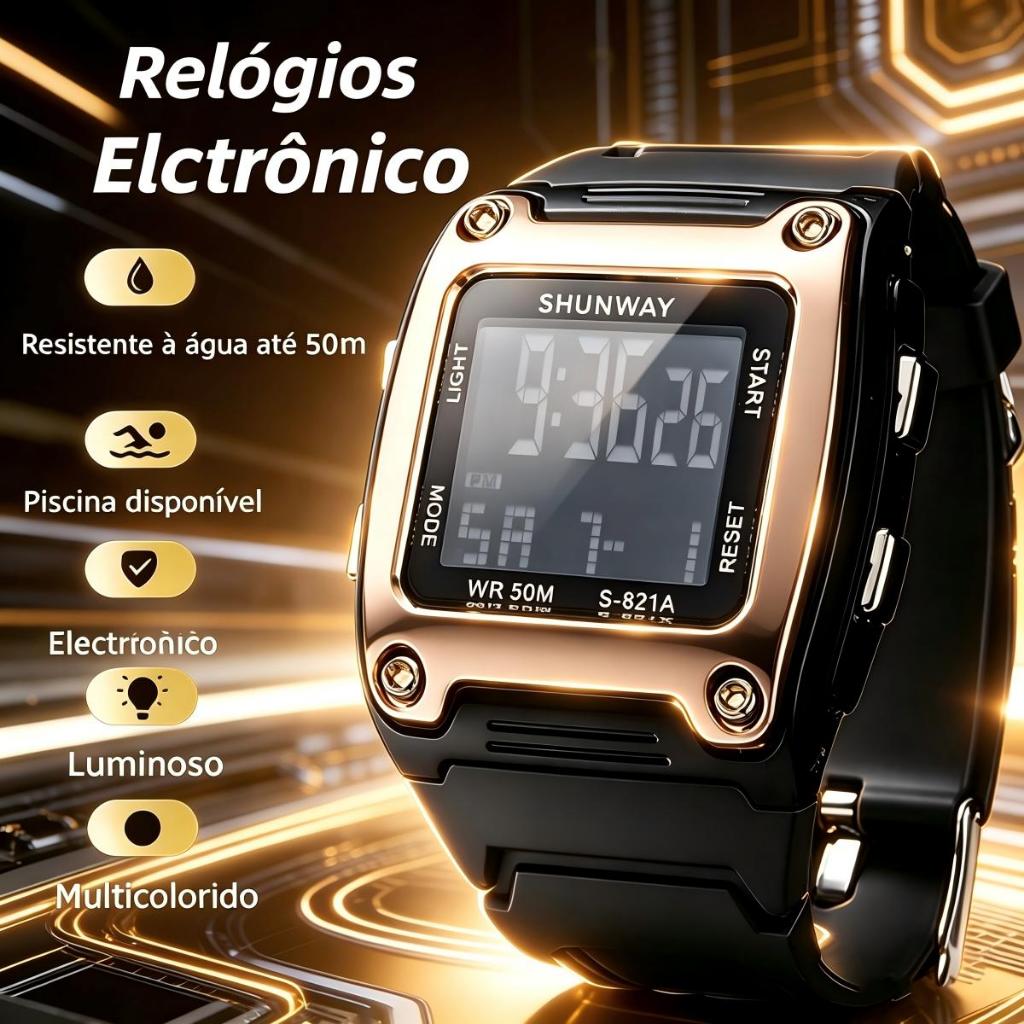 Relógio De Pulso Digital à Pprova De água Para Homem Cronógrafo LED Pulseira Desportiva Casual Em Silicone