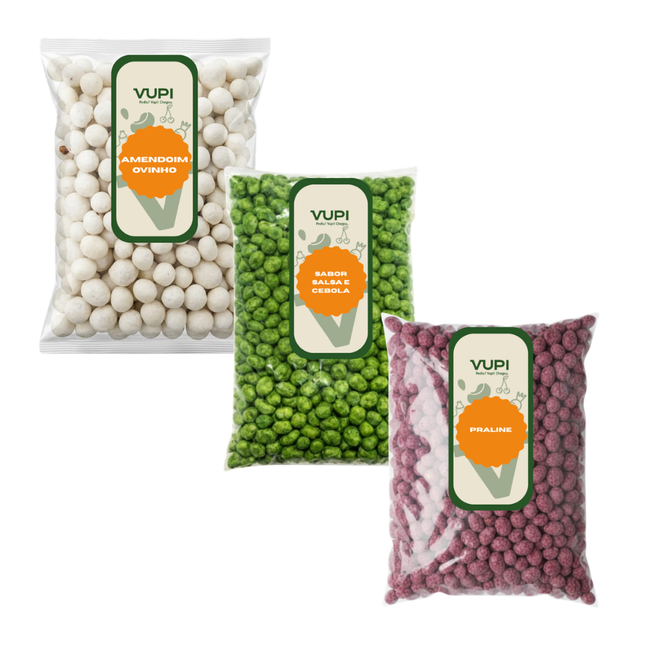 Kit Amendoim Sabores de Cebola e Salsa - Ovinho - Praline Doce