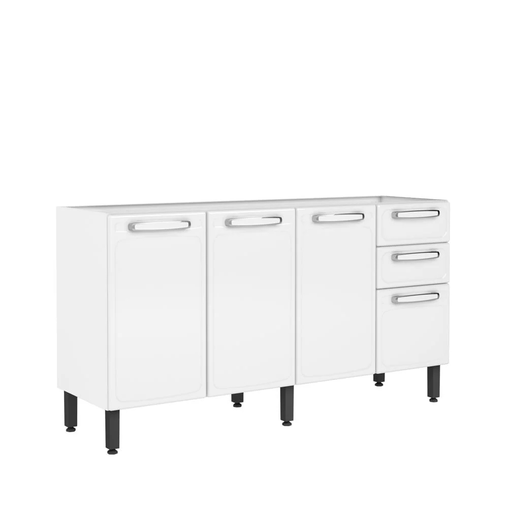 Balcão de Cozinha em Aço 4 Portas 2 Gavetas Evidence Cor Branco - Bertolini