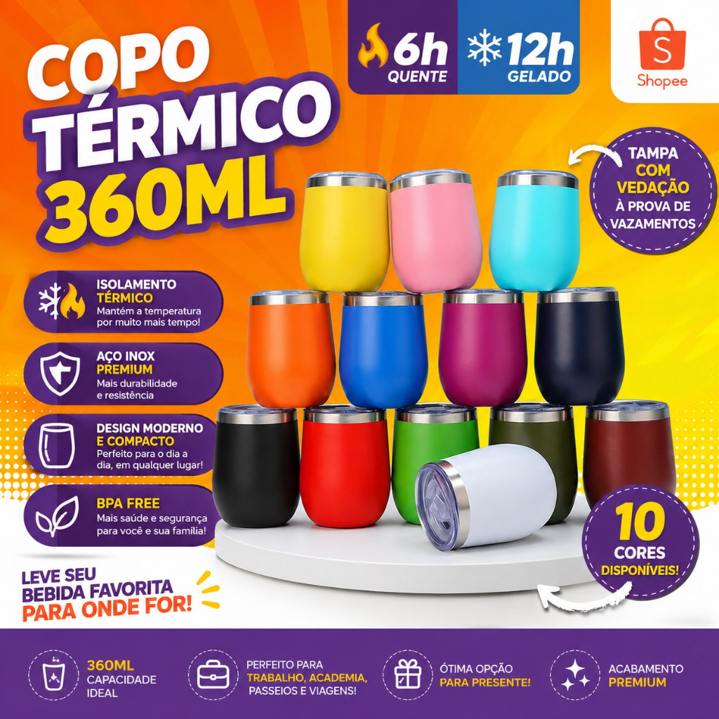 Copo Ovo Cuia Térmica 350ml Em Inox Com Tampa Acrílica Envio Imediato-4030