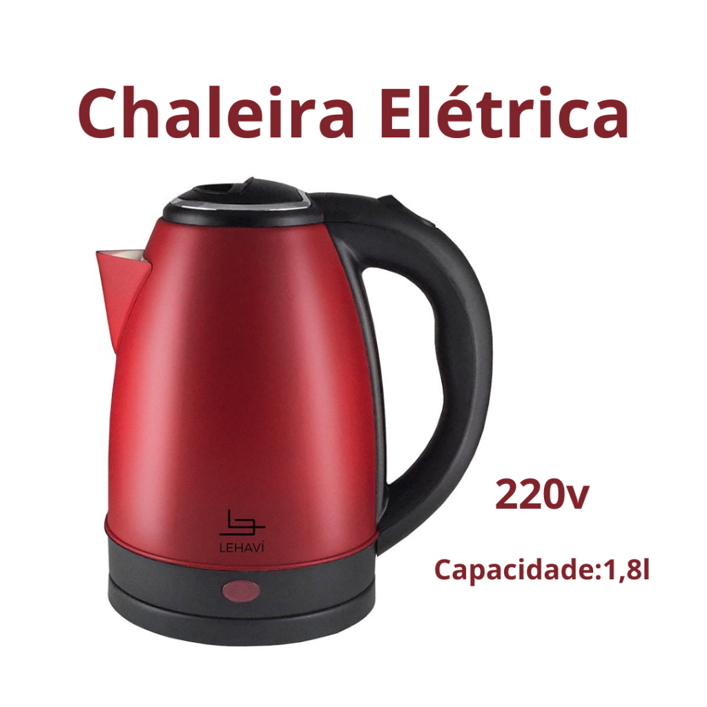 Chaleira Eletrica Inox Vermelha Capacidade 18 Litros Alta Potencia Rapido Aquecimento 220v