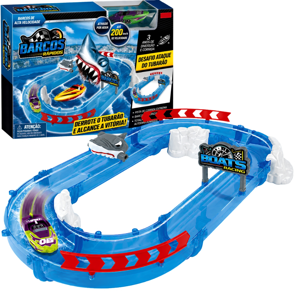 Desafio Ataque Do Tubarão Brinquedo Com Super Lanchas Micro Boats Castela