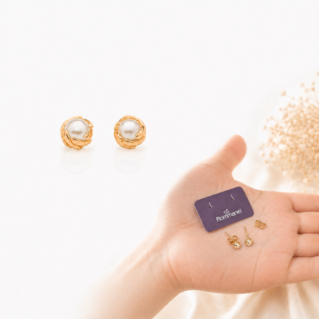 Brinco Rommanel Brinco Perola De Folheado A Ouro 18k Dourado 525624