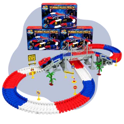 Pista Flexível Turbo Flex Track com 234 Peças com Ponte e Carrinho Elétrico