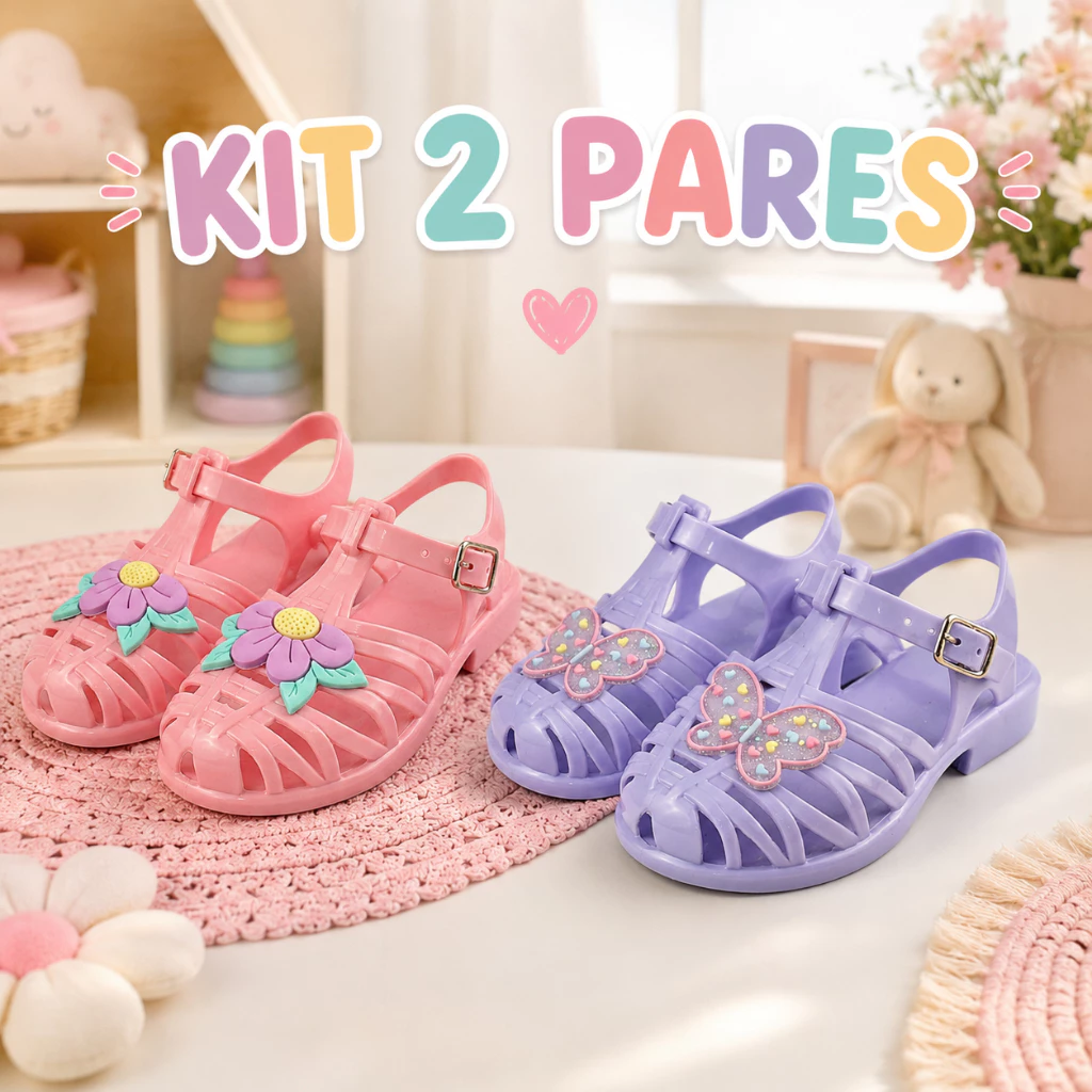 Kit 2 Sandália Infantil Menina Brilhante Confortável Leve — imagem 1