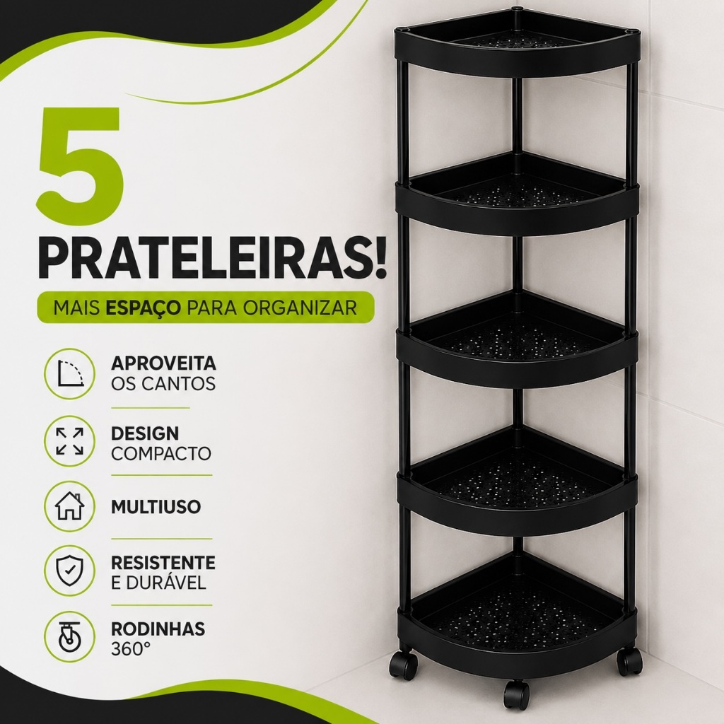 Carrinho Organizador Multiuso 5 Andares De Canto Estante Com Rodinhas 5 Prateleiras Para Cozinha Banheiro