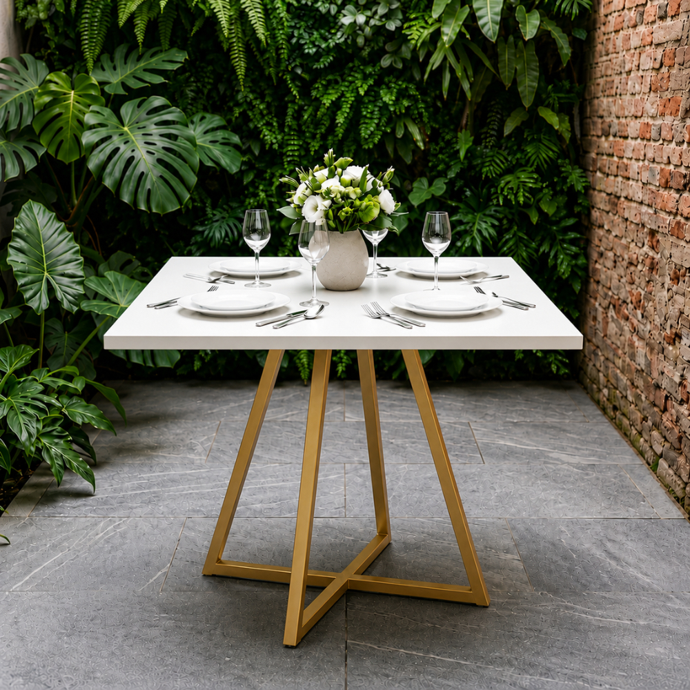 Mesa de Jantar Quadrada Paris 90cm Estilo Industrial Tampo Reforçado com Base em Aço Resistente Moderno