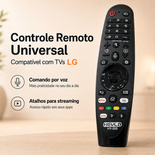 Controle Remoto HY-355 para TV Smart LG com Voz, Air Mouse e Atalhos Netflix Prime Video