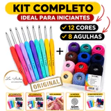 Kit de crochê com 12 linhas e 8 agulhas