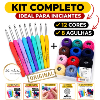 Kit de crochê com 12 linhas e 8 agulhas