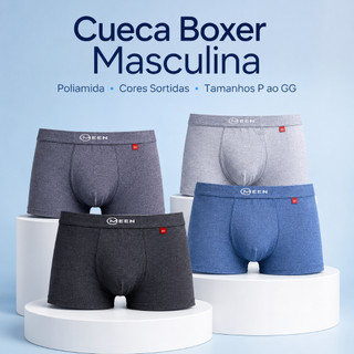 Kit Cueca Boxer Masculina de Poliamida Sem Costura Cintura Elástica Confortável P ao GG
