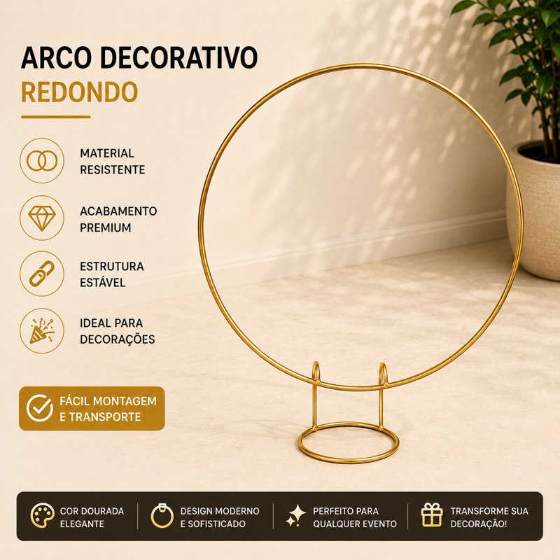 Mini Arco - Painel Redondo Suporte para Decoração de Festa Dourado