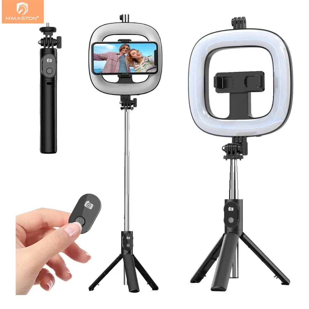 H'maston ZB10 Bastão De Selfie Led Com Tripé E Ring Light Controle RemotoLâmpada