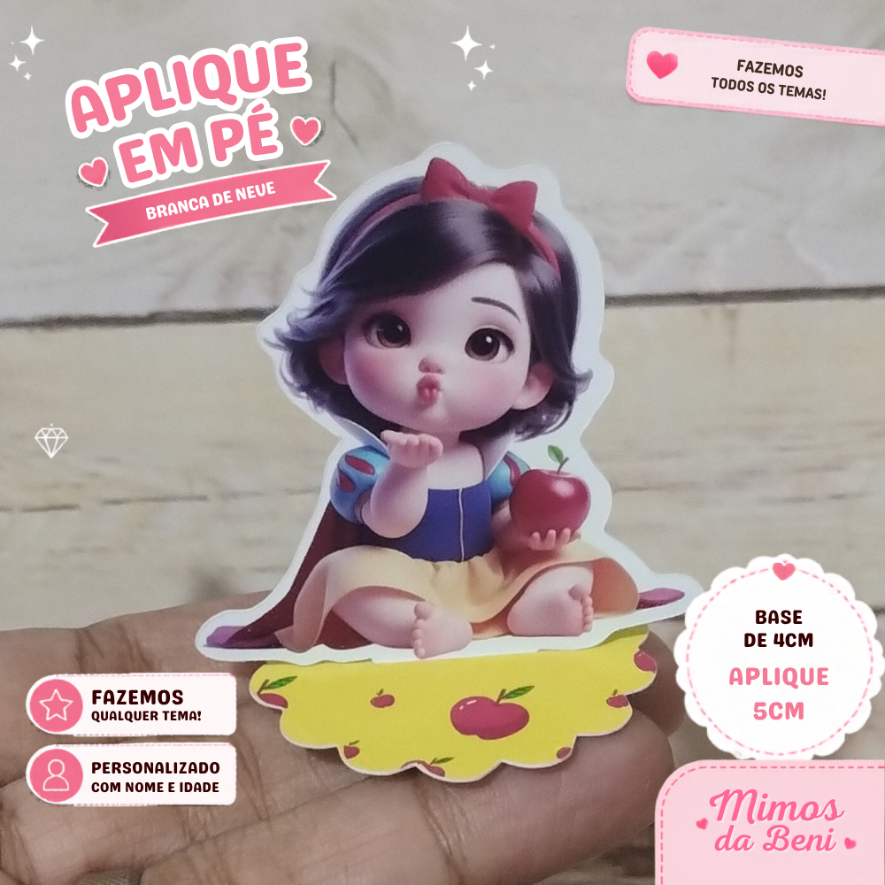Aplique em Pé 3D Branca de Neve Baby Festa Infantil Personalizado Nome e Idade  Lembrancinha
