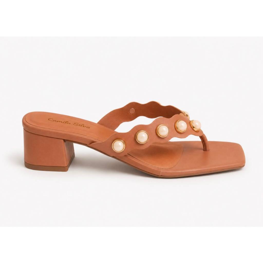 Tamanco Feminino Salto Bloco com Aplicações em Pedraria e Bico Quadrado Confortável Elegante Casual Antiderrapante