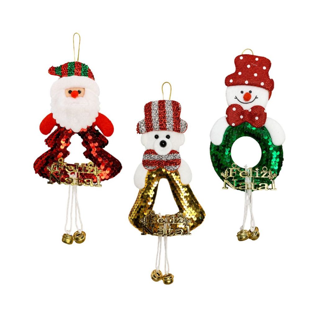 Enfeite Natal Guizo Paetê Boneco Neve Papai Noel Urso Polar
