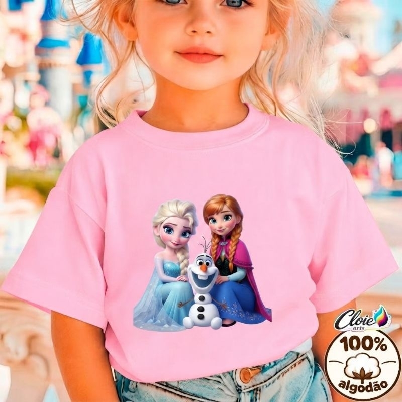 Camiseta infantil Frozen (Elsa e Anna), filme personagem  meninas  algodão criança e juvenil 2 ao 14