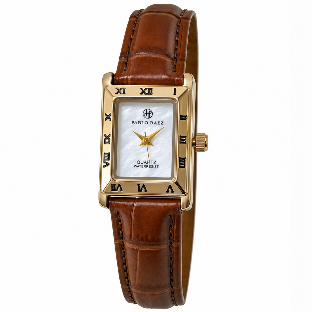 Relógio de pulso luxo fino Feminino Pablo Raez Dourado Pulseira Marrom Vintage Elegante Quartzo À Prova D'Água Casual