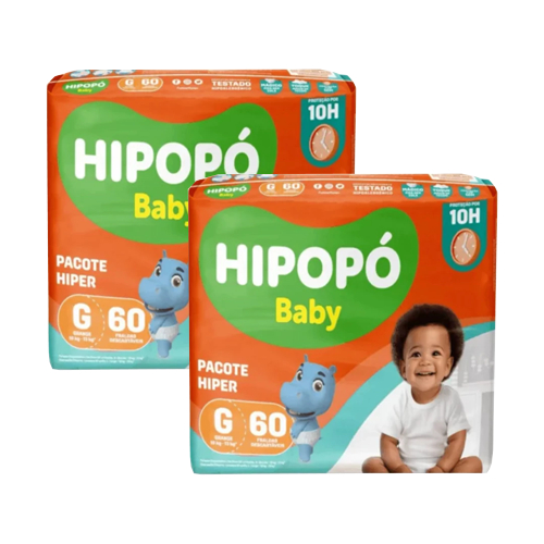Kit 2 Pacotes Fralda Hipopó Baby Mega Pacotão P-80 M-70 G-60 XG-50 XXG-50 XXG-40 PACOTE HIPER