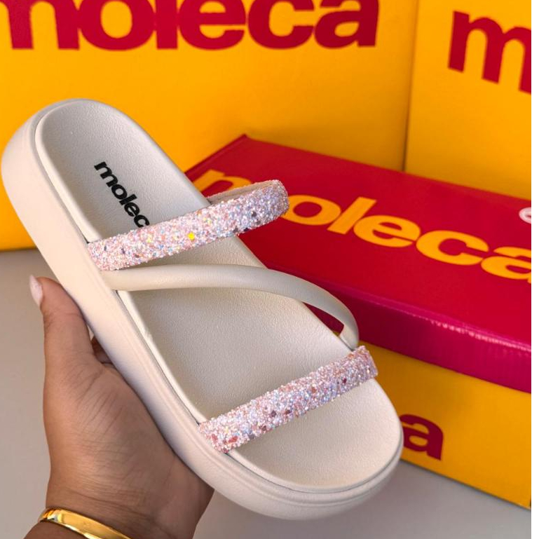 Sandália Papete Moleca Feminina 5469.121 Original Glitter 3 Tiras Casual Elegante Leve Macia Confortável Moda Feminina