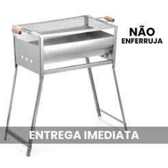 Churrasqueira Portátil A Carvão Galvanizada Carnes Peixes Frango Linguiça Churrasco