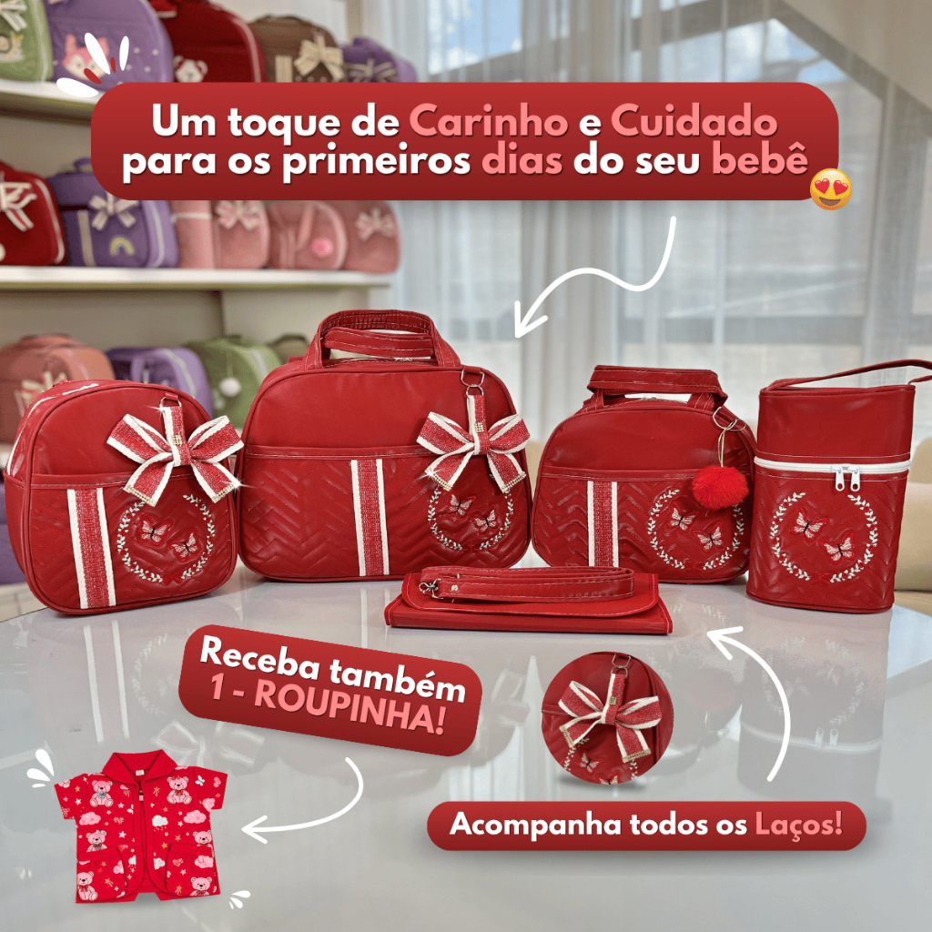 Kit Bolsa Mala Maternidade para Bebê Conjunto com 5 Peças Borboletas