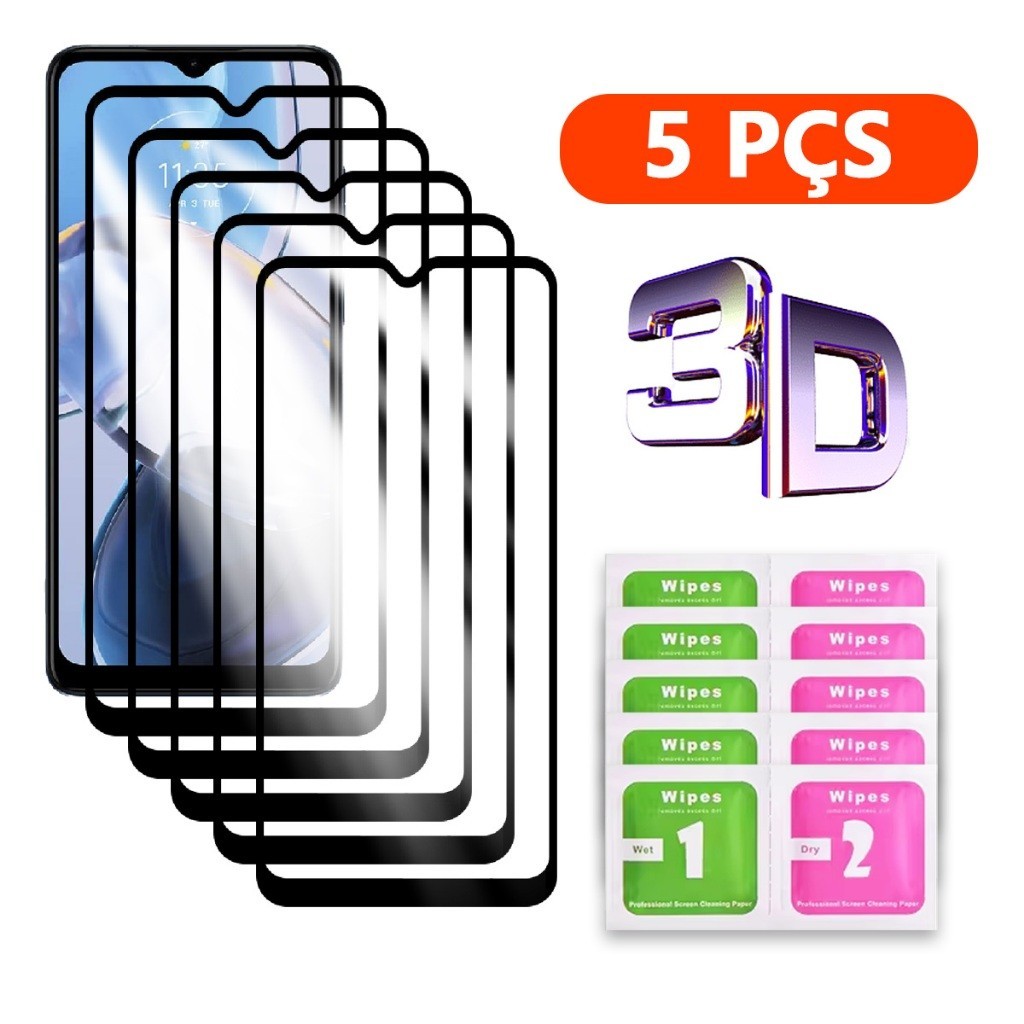 Kit Película 3D De vidro com 5 peça Para Samsung A11 A12 A13 A14 A15 A22 A23 A24 A25 A31 A32 A33 A34 A53 A54 A71 A72 A73
