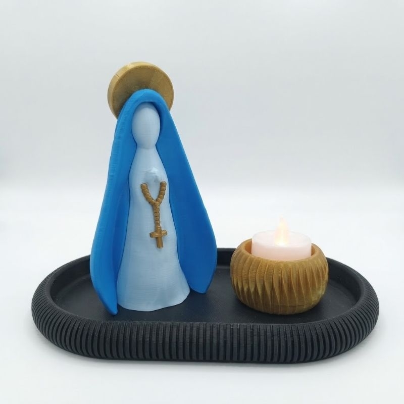 Kit Nossa Senhora Aparecida Decorativa Porta Vela LED 4 Peças Impressão 3D Presente Religioso