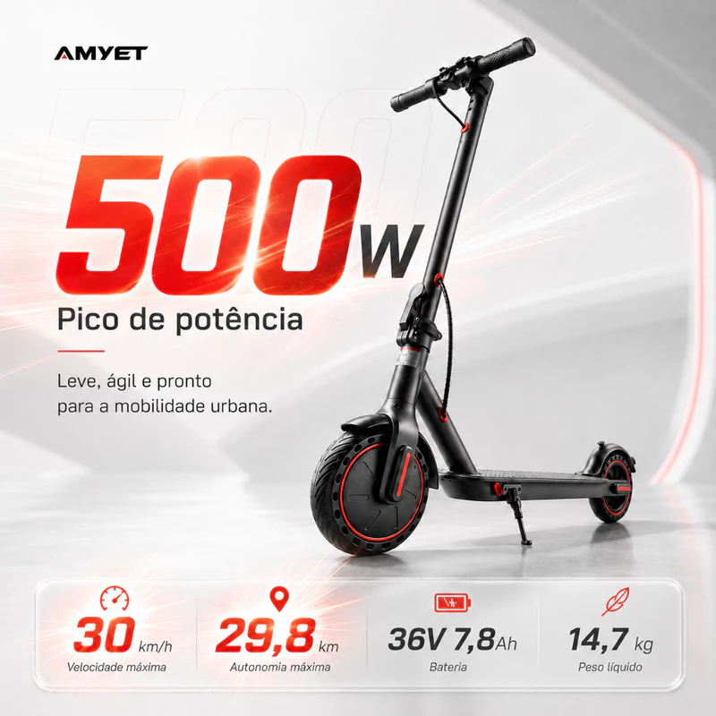 Amyet F7 Patinete Elétrico Premium 500w Pneu Aderente Motorizado Até 30km De Autonomia