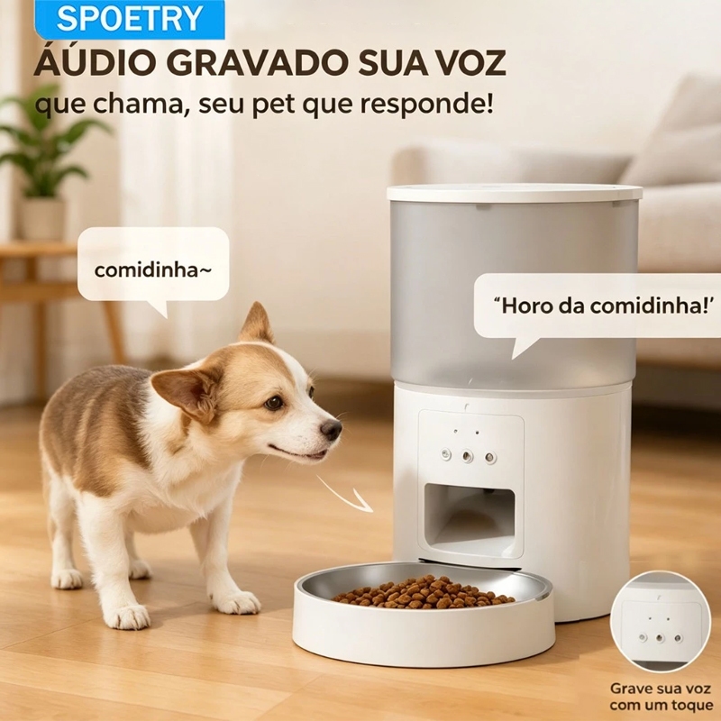 Comedouro Automático Ração Gatos E Cães Velds com App e Programação Alimentador Smart 4L Branco