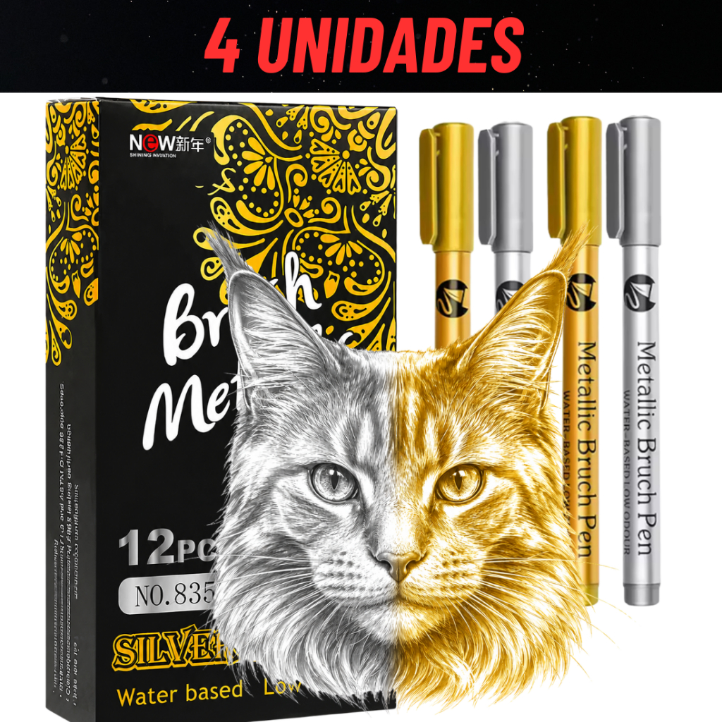 Kit Canetas Metálicas Dourada Prata 4 ou 8 Un Ponta Brush Marcador Artesanato DIY