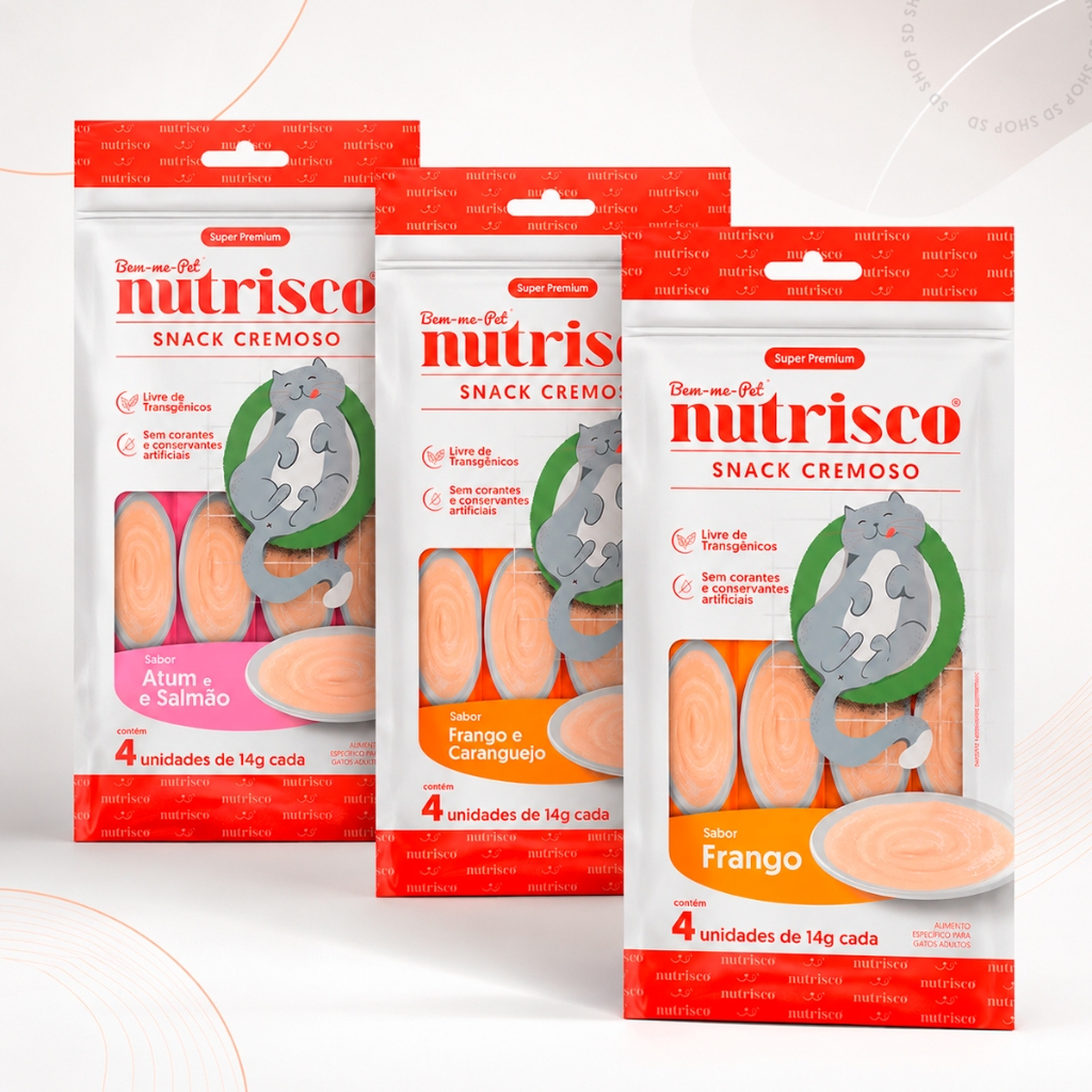 Snack Cremoso Nutrisco Petisco para Gatos 14g Sabores Variados 4 Tubos Pet 56g
