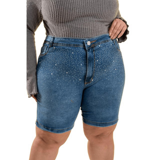 Pedal Plus Size Jeans Short Feminino Com Lycra, Cintura Alta, Detalhe De Fenda, Revesst Jeans.