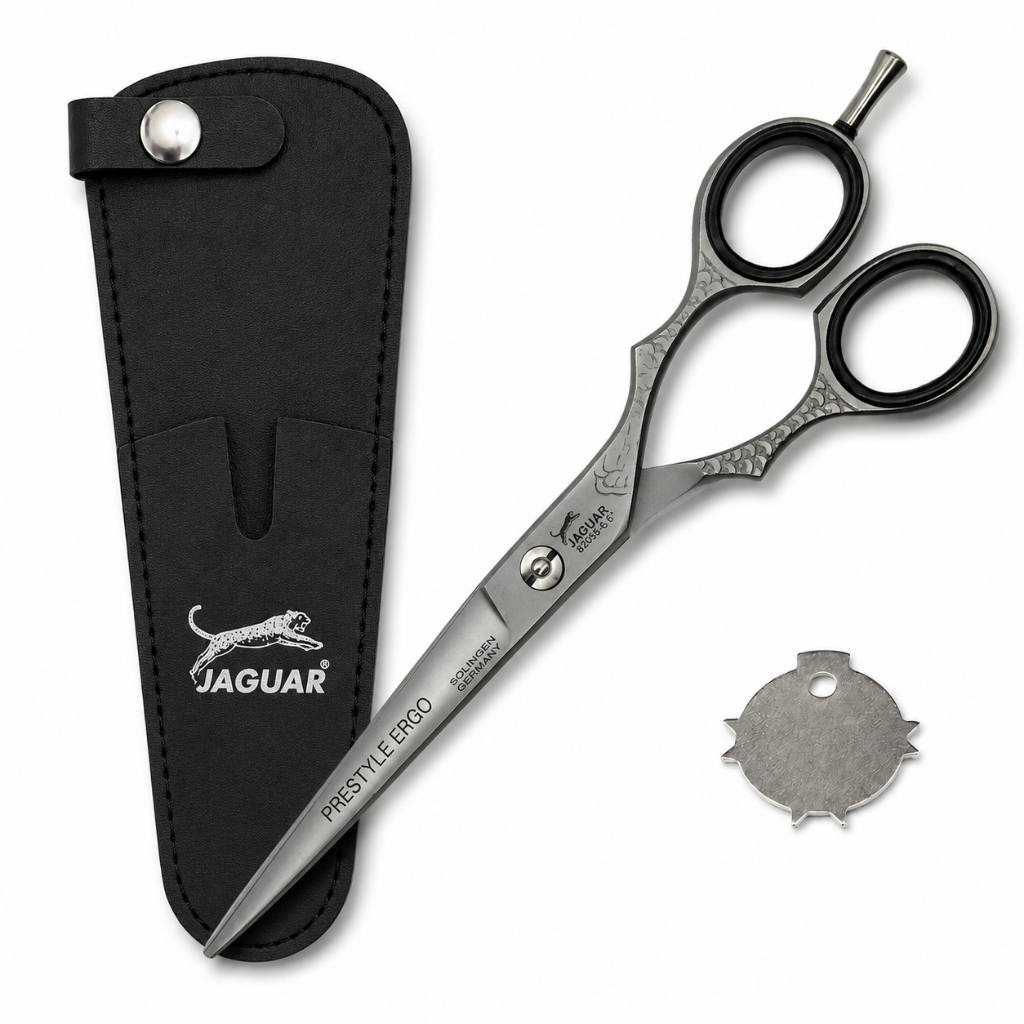 Tesoura Cinza Profissional Jaguar 6”, 6,5” ou 7” – Fio Laser ou Navalha para Barbeiro e Cabeleireiro
