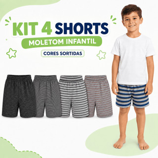 KIT 4 BERMUDAS MOLETOM SHORTS MENINO INFANTIL JUVENIL CORES SORTIDAS TAM 4,6,8,10,12 ACABAMENTO DE QUALIDADE