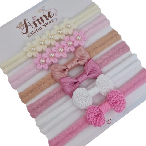 Kit com 6 faixinhas de cabelo para recém nascido lacinhos maternidade menina laços para bebê rn.