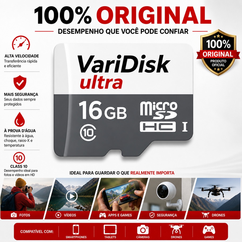 Cartão de Memória Micro SD 16GB-1TB Para Câmera de Segurança, Celular, Música