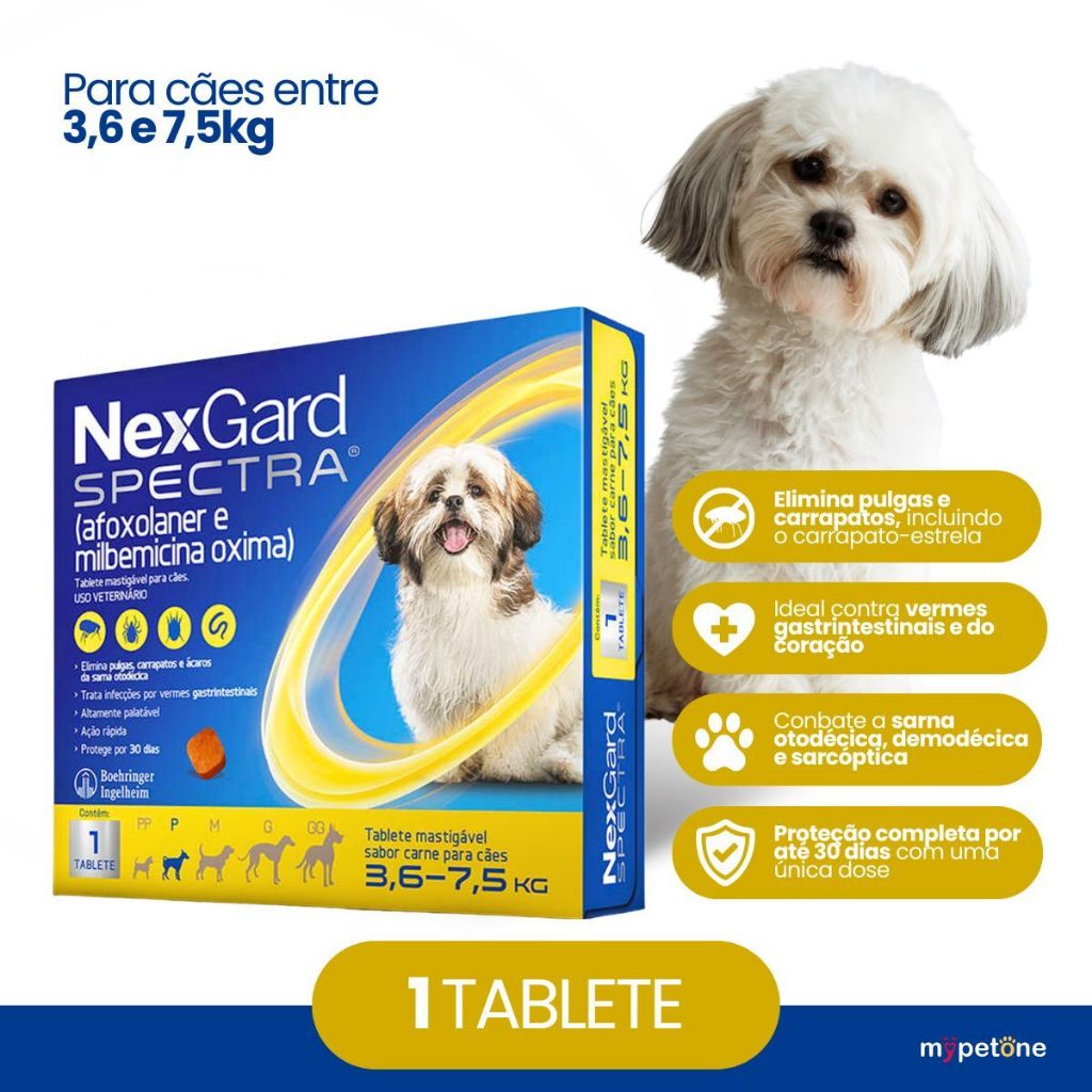 NexGard Spectra para Cães de 3,6 a 7,5 Kg - 1 Tablete