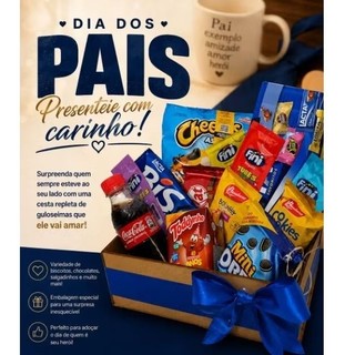 Cesta Dia Dos Pais Com Guloseimas Bombom Chocolate Cesta Para Presente Completa Kit De Doce Lembrancinha Dia Dos Pais