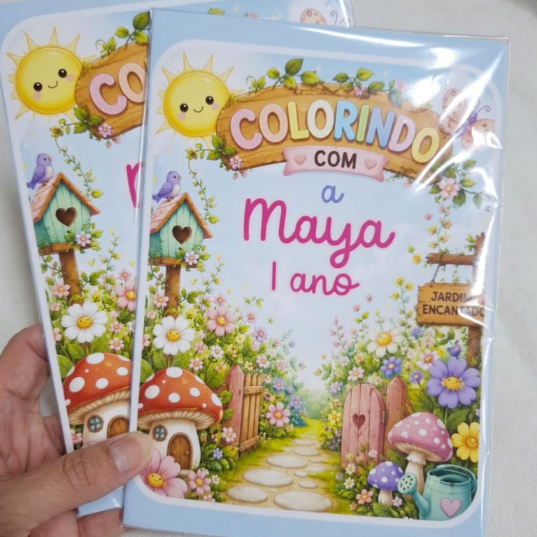 Kit Livrinho de Colorir Personalizado Jardim Encantado | Lembrancinha Aniversário Infantil | Kit Colorir