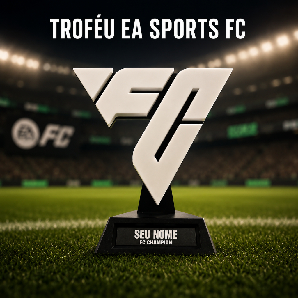 Troféu EA Sports FC Personalizado com Nome | Presente Gamer | Decoração Setup | Campeonato FC 25 | Troféu Futebol