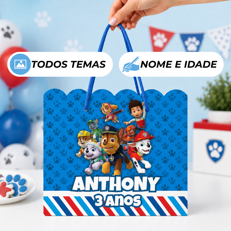 Kit 10 Sacolinhas Tema Patrulha Canina, Personalizadas para Lembrancinhas