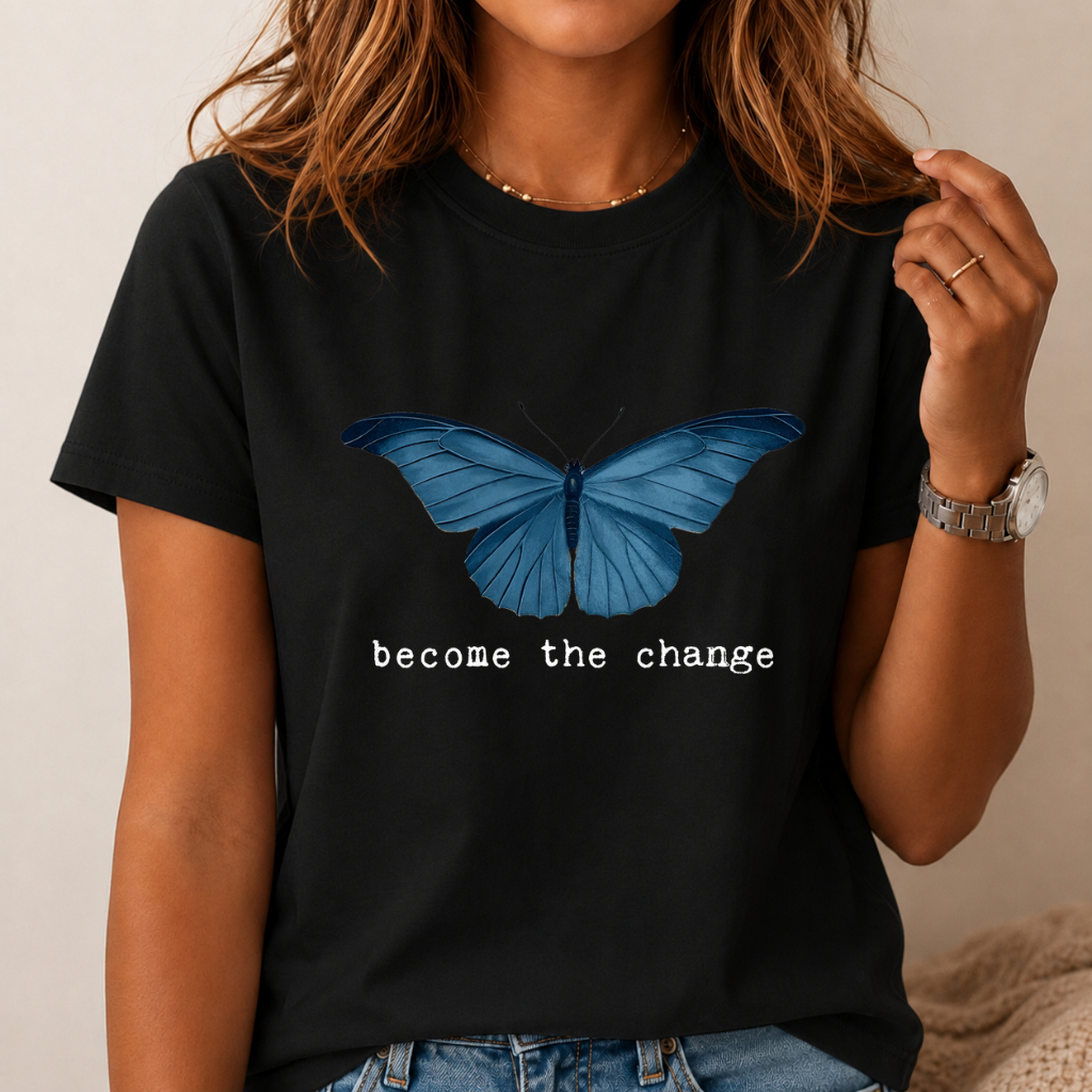 Camiseta Feminina Oversized Butterfly Become The Change Estampada Algodão Premium Streetwear Blusinha